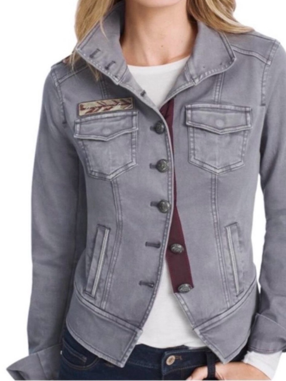White House Black Market  
Women's Grey Button-Front Jacket - 
Size 8